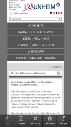 Vorschau der mobilen Webseite www.raunheim.de, Stadt Raunheim