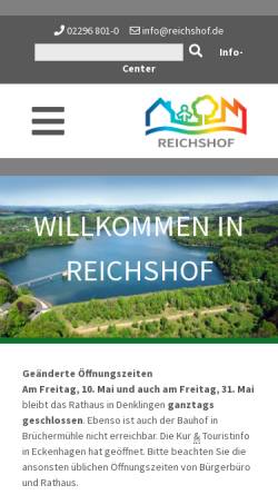 Vorschau der mobilen Webseite www.reichshof.de, Gemeinde Reichshof