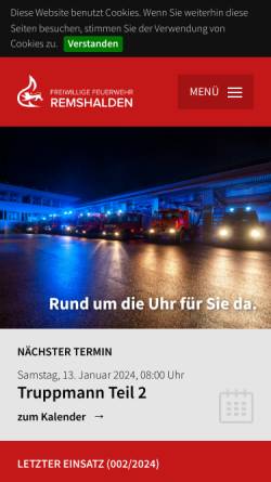 Vorschau der mobilen Webseite www.feuerwehr-remshalden.de, Freiwillige Feuerwehr Remshalden