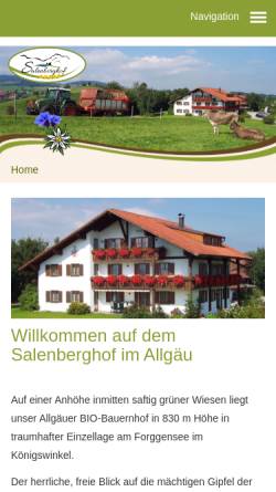 Vorschau der mobilen Webseite www.salenberghof.de, Ferien auf dem Salenberghof