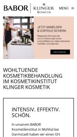 Vorschau der mobilen Webseite www.klinger-kosmetik.de, Klinger Kosmetik