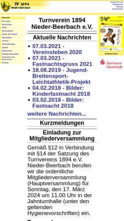 Vorschau der mobilen Webseite www.tv-nieder-beerbach.de, TV 1894 Nieder-Beerbach e.V.