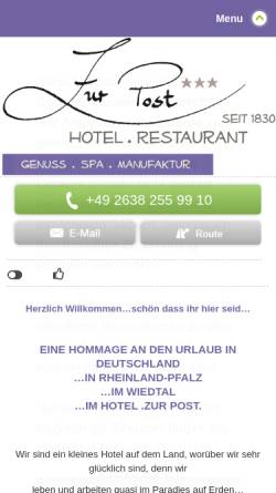 Vorschau der mobilen Webseite www.zur-post-rossbach.de, Hotel Restaurant 