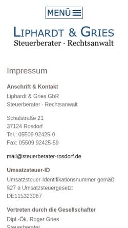 Vorschau der mobilen Webseite steuerberater-rosdorf.de, Wirtschaftsprüfer Steuerberater Liphardt & Gries