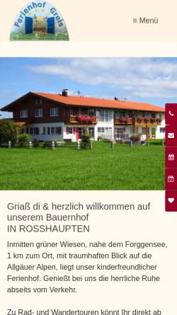 Vorschau der mobilen Webseite www.ferienhof-greis.de, Ferienhof Greis