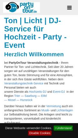 Vorschau der mobilen Webseite www.partyontour.de, PartyOnTour Veranstaltungstechnik