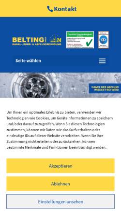 Vorschau der mobilen Webseite www.kanal-belting.de, Belting Kanalreinigung GmbH & Co. KG