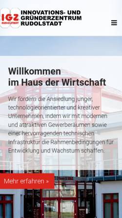 Vorschau der mobilen Webseite www.igz-rudolstadt.de, Innovations- und Gründerzentrum Rudolstadt