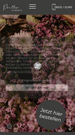 Vorschau der mobilen Webseite www.priller-blumenhaus.de, Gartenbau Priller