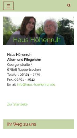 Vorschau der mobilen Webseite www.haus-hoehenruh.de, Haus Höhenruh