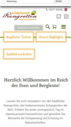 Vorschau der mobilen Webseite www.feengrotten.de, Saalfelder Feengrotten