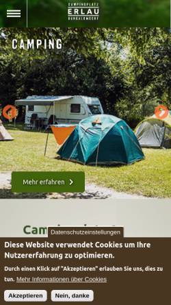 Vorschau der mobilen Webseite www.camping-erlau.de, Campingplatz und Bungalowdorf Erlau