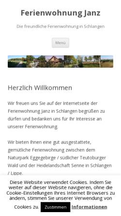 Vorschau der mobilen Webseite fewo-schlangen.de, Ferienwohnung Janz
