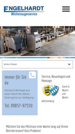 Vorschau der mobilen Webseite www.melkanlagen.de, Milcherzeugerservice Engelhardt