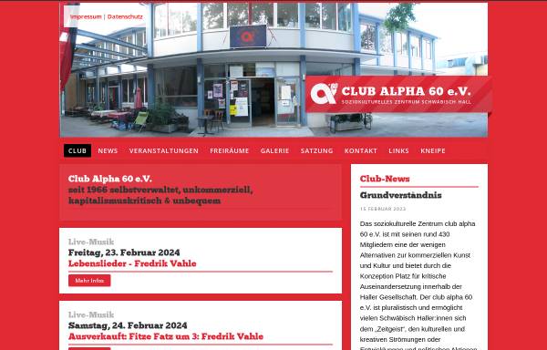 Vorschau von www.clubalpha60.de, Club Alpha 60 e.V., Schwäbisch Hall