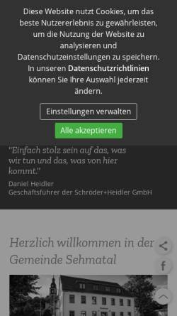 Vorschau der mobilen Webseite sehmatal.de, Gemeinde Sehmatal