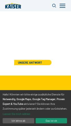 Vorschau der mobilen Webseite www.kaiser-insektenschutz.de, Kaiser Insektenschutzgitter