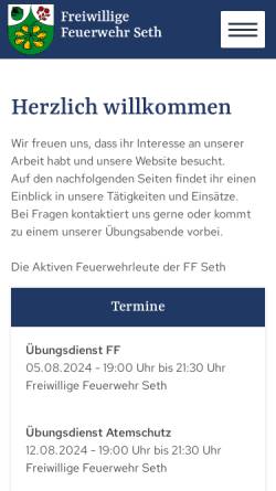 Vorschau der mobilen Webseite feuerwehr-seth.de, Feuerwehr Seth