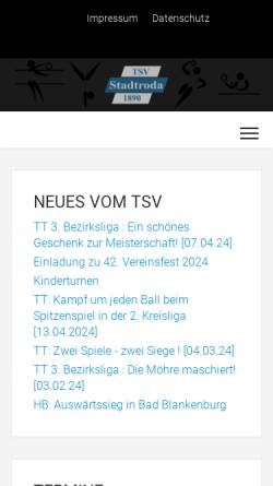 Vorschau der mobilen Webseite www.tsv-stadtroda.de, TSV Stadtroda 1890 e.V.