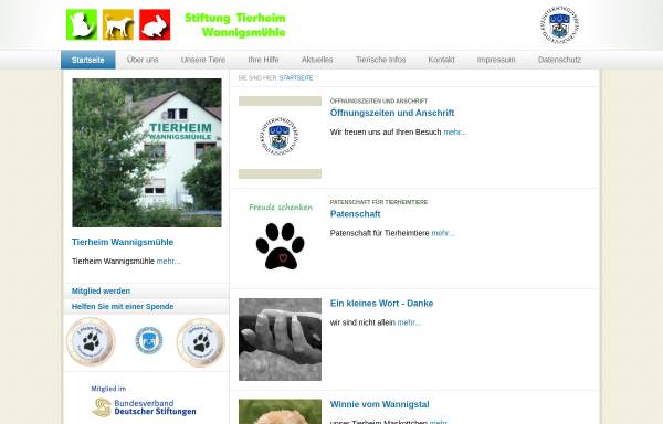 Vorschau von www.tierheim-wannigsmuehle.de, Tierheim Wannigsmühle