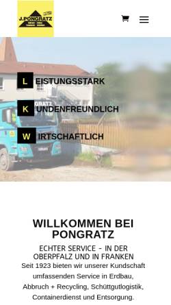 Vorschau der mobilen Webseite pongratz-online.de, Pongratz - Transporte, Erdbau, Sand und Abbruch
