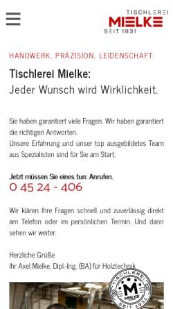 Vorschau der mobilen Webseite www.tischlerei-mielke.de, Bau- und Möbeltischlerei Mielke