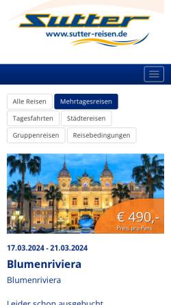 Vorschau der mobilen Webseite www.sutter-reisen.de, Sutter-Reisen