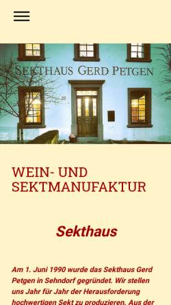 Vorschau der mobilen Webseite www.petgen.de, Sekthaus Gerd Petgen Sehndorf
