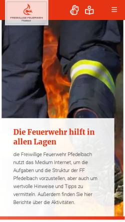 Vorschau der mobilen Webseite www.feuerwehr-pfedelbach.de, Freiwillige Feuerwehr Pfedelbach