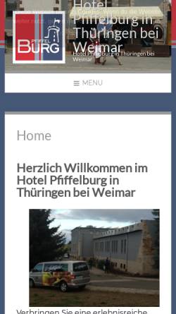 Vorschau der mobilen Webseite www.pfiffelburg.de, Pfiffelburg - Kultur- & Kongresshotel Pfiffelbach