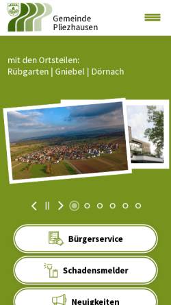 Vorschau der mobilen Webseite www.pliezhausen.de, Gemeinde Pliezhausen