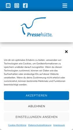 Vorschau der mobilen Webseite www.pressehuette.de, Pressehütte Mutlangen