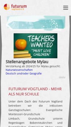 Vorschau der mobilen Webseite www.futurum-vogtland.de, Futurum Vogtland - Evangelisches Gymnasium Mylau
