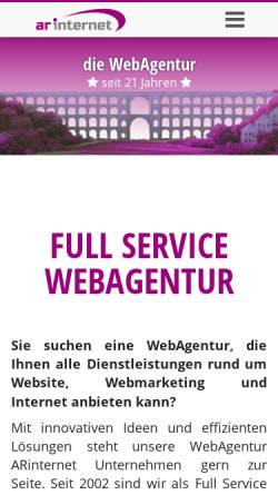 Vorschau der mobilen Webseite ar-internet.de, Internet Dienstleistungen A. Riechert