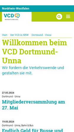 Vorschau der mobilen Webseite www.vcd-dortmund.de, Verkehrsclub Deutschland KV Dortmund-Unna