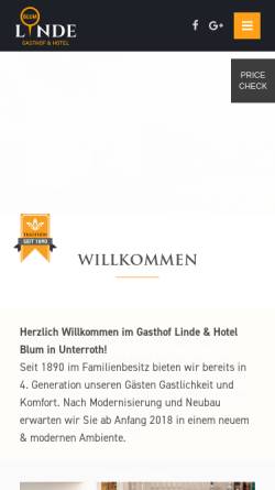Vorschau der mobilen Webseite www.blum-hotel-gasthof.de, Gasthof Linde