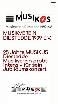 Vorschau der mobilen Webseite www.musikus-diestedde.de, Diestedder Vereine