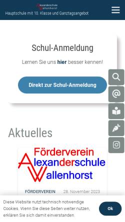 Vorschau der mobilen Webseite www.alexanderschule.de, Alexanderschule Wallenhorst