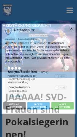 Vorschau der mobilen Webseite svdeuchelried.de, SV Deuchelried e. V.