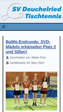 Vorschau der mobilen Webseite www.svd-tt.de, SV Deuchelried Tischtennisabteilung