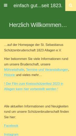 Vorschau der mobilen Webseite www.schuetzenbruderschaft-allagen.de, Sankt Sebastianus Schützenbruderschaft 1823 Allagen e.V.