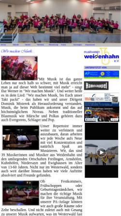 Vorschau der mobilen Webseite www.mvw-ww.de, Musikverein Weidenhahn e.V.