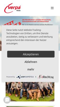 Vorschau der mobilen Webseite verpa.de, Verpa Verpackungswerke