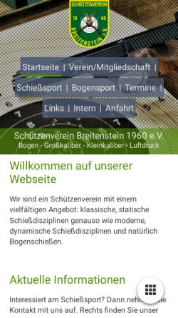Vorschau der mobilen Webseite www.schuetzenverein-breitenstein.de, Schützenverein Breitenstein e.V.