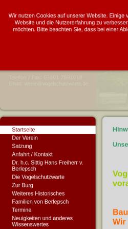 Vorschau der mobilen Webseite www.vogelschutzwarte.de, Verein der Freunde der Vogelschutzwarte e.V. Seebach