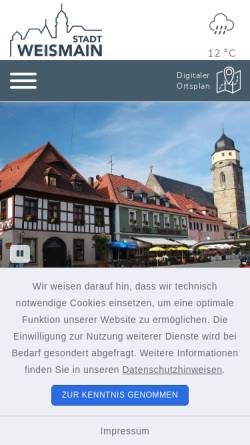 Vorschau der mobilen Webseite www.stadt-weismain.de, Stadt Weismain