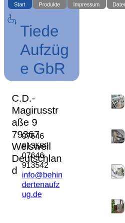 Vorschau der mobilen Webseite www.behindertenaufzug.de, Metallbau Tiede