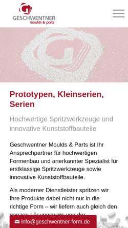 Vorschau der mobilen Webseite geschwentner-form.de, Geschwentner moulds & parts GmbH & Co. KG