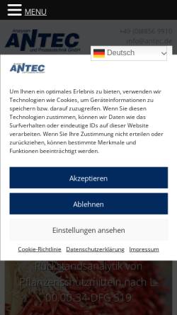 Vorschau der mobilen Webseite www.antec.de, ANTEC Analysen- und Prozesstechnik GmbH