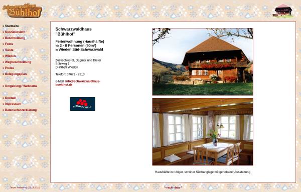 Vorschau von www.schwarzwaldhaus-buehlhof.de, Ferienwohnung Bühlhof